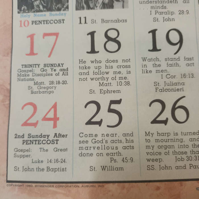 Church Art Calender for the Catholic Home 1962