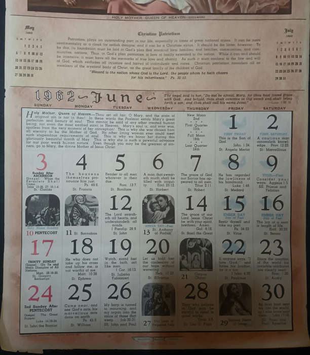 Church Art Calender for the Catholic Home 1962