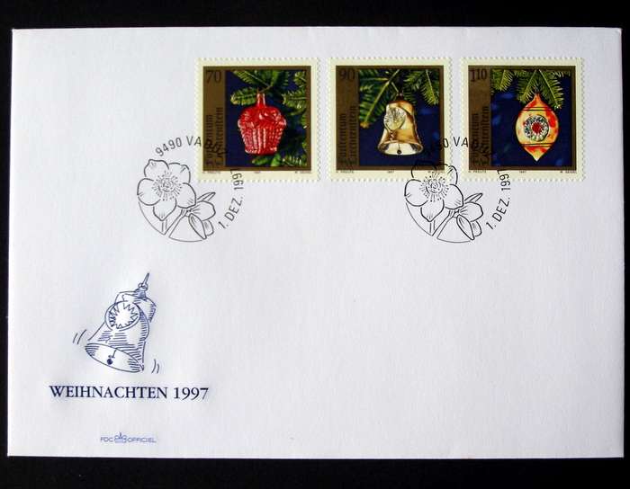 LIECHTENSTEIN Cover - Glass Christmas Tree Decorations 1997