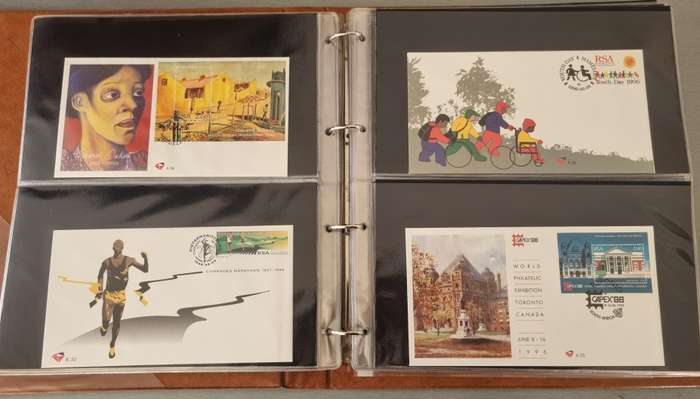 IDEAL RING FDC ALBUM WITH RSA 6TH SERIES FIRST DAY COVERS ETC. AS PER SCANS. NB: PLEASE READ BELOW!!