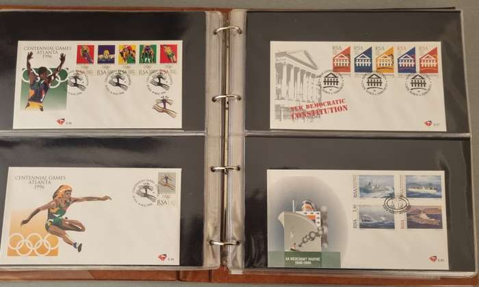 IDEAL RING FDC ALBUM WITH RSA 6TH SERIES FIRST DAY COVERS ETC. AS PER SCANS. NB: PLEASE READ BELOW!!