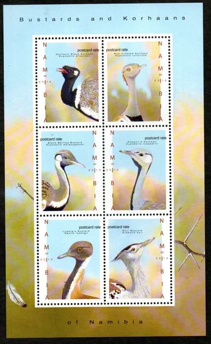 NAMIBIA 2010 BUSTARDS AND KORHAANS UMM MINI SHEET. SACC702. AS PER SCANS. CV R140. NICE THEMATIC.