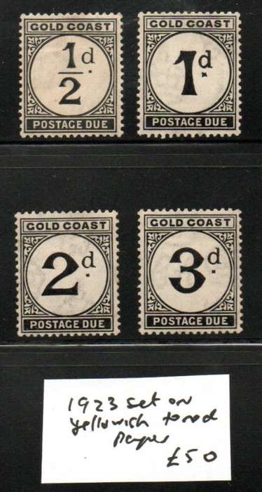 GOLD COAST 1923 POSTAGE DUE MINT SET OF (X4) ON YELLOWISH TONED PAPER. SGD1-D4. CV GBP 50.