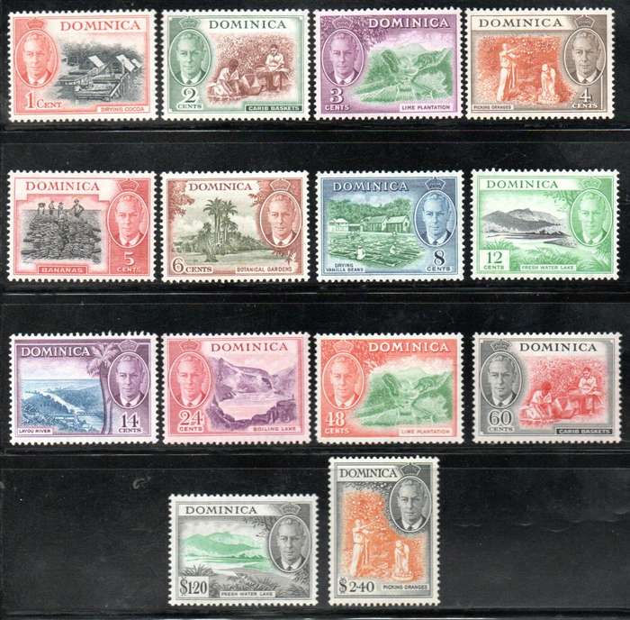 DOMINICA 1951 KGVI SET UNMOUNTED MINT CAT GBP 50. AS PER SCANS. STUNNING SET.