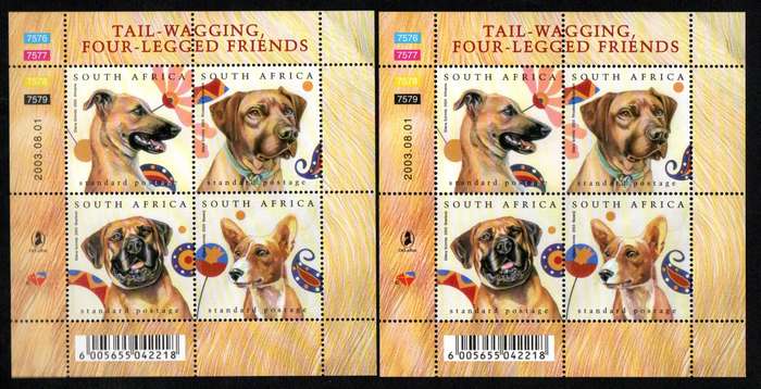RSA 2003 JUNASS STAMP EXHIBITION ON DOGS (X2) DUPLICATE UMM MSHEETS. CC1560. TOTAL CV R540.