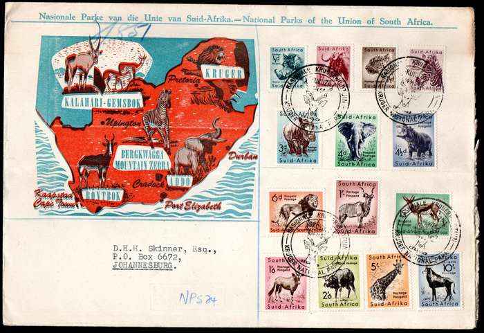 UNION 1954 (X4) DEF ISSUE NATIONAL PARKS FDCs (SKUKUZA D/S). CONDITION ETC AS PER SCANS.