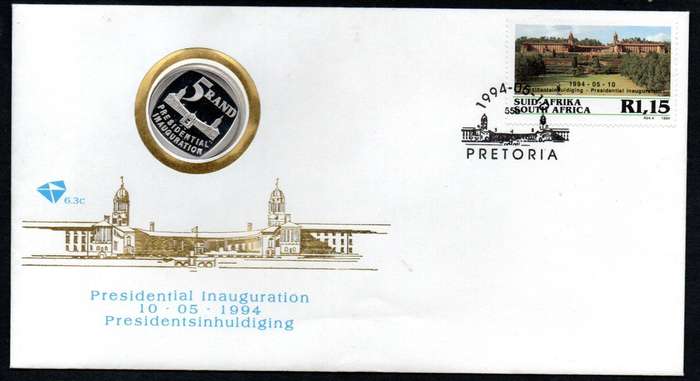 RSA 1994 PRESIDENTIAL ELECTION (MANDELA) COIN FDC 6.3c. AS PER SCANS.