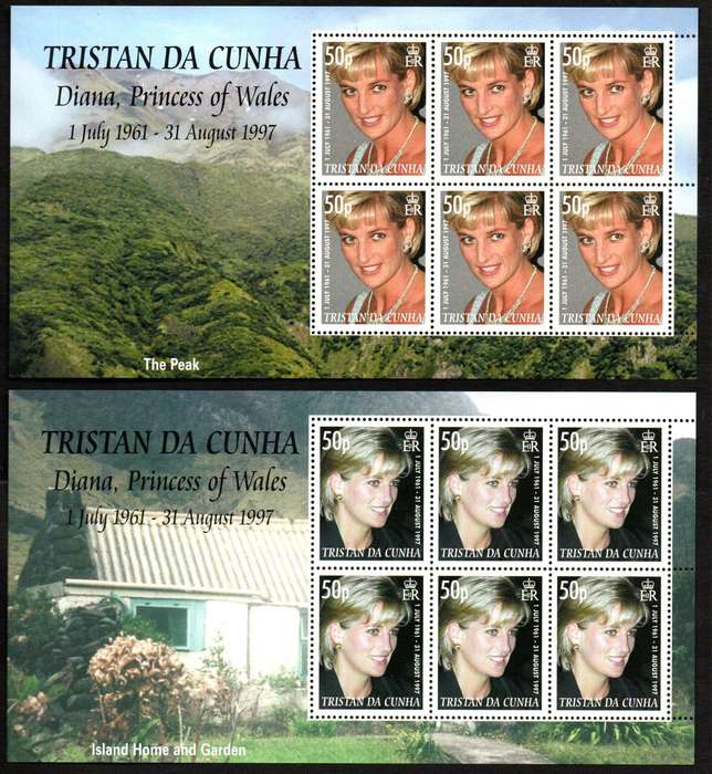 Tristan Da Cunha 2007 10th death ann Of Princess Diana umm set of (x6) sheets of (x6). CV GBP 68+.