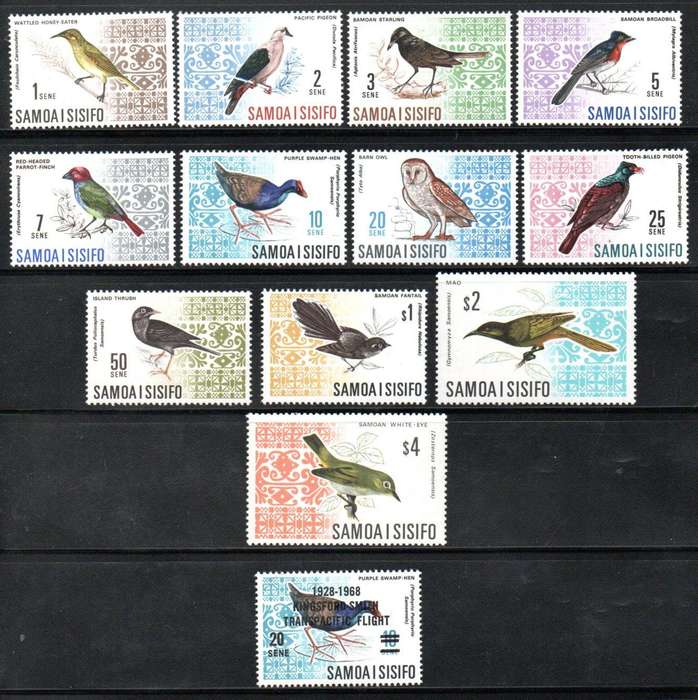 Samoa 1967-69 decimal (birds) set of (x12) umm - SG280-89b + 1968 surch single  CV GBP 36+