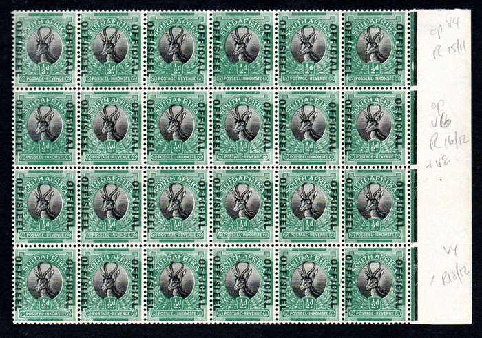 UNION OFFICIAL UMM 1/2d MARG BLOCK OF (X24) WITH VARIETIES 'STOP AFTER OFFISIEEL ETC + OTHERS'.