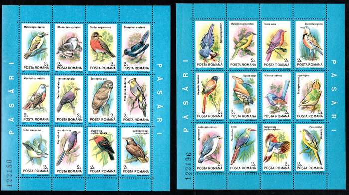 Romania 1991 birds set of (x2) sheets of (x12) umm - SGMS5388a/b - CV GBP 9.5