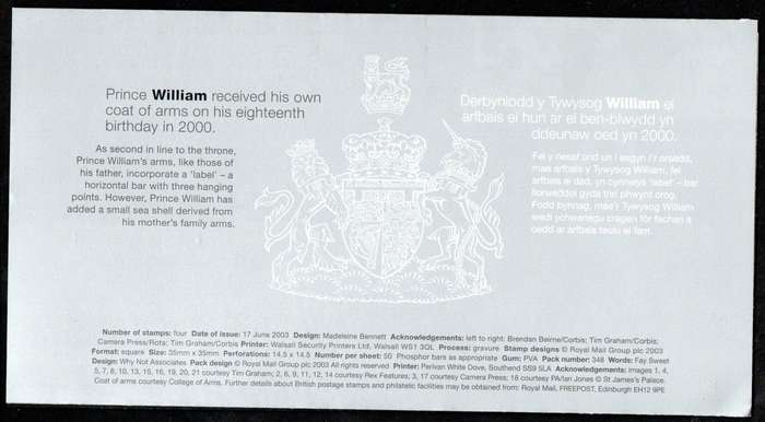GB 2003 21st birthday of Prince William mint presentation pack no 348  CV  GBP 8.