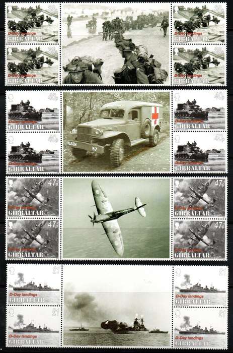 Gibraltar 2004 D-day landings umm set of (x4) in blks of (x4) + msheet  SG1088-MS1092  CV GBP 35.
