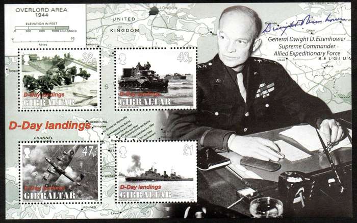 Gibraltar 2004 D-day landings umm set of (x4) in blks of (x4) + msheet  SG1088-MS1092  CV GBP 35.
