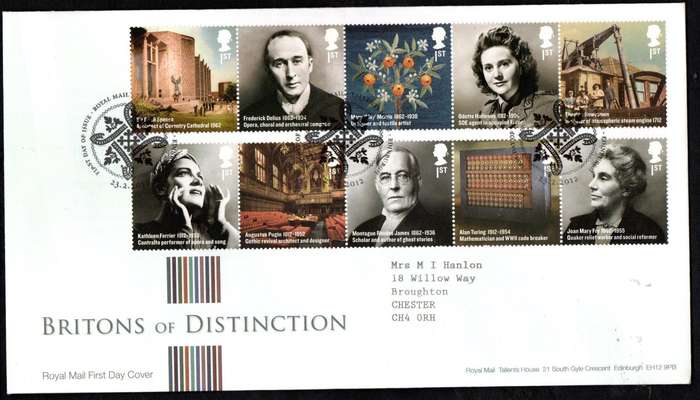 GB 2012 Britons of distinction first day cover (Tallents House)  CV GBP 9.25