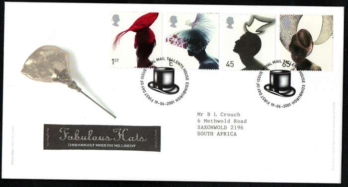 GB 2001 Fashion Hats first day cover (both postmarks)  as per images  CV GBP 8.5