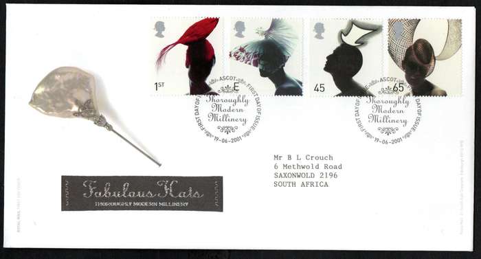 GB 2001 Fashion Hats first day cover (both postmarks)  as per images  CV GBP 8.5