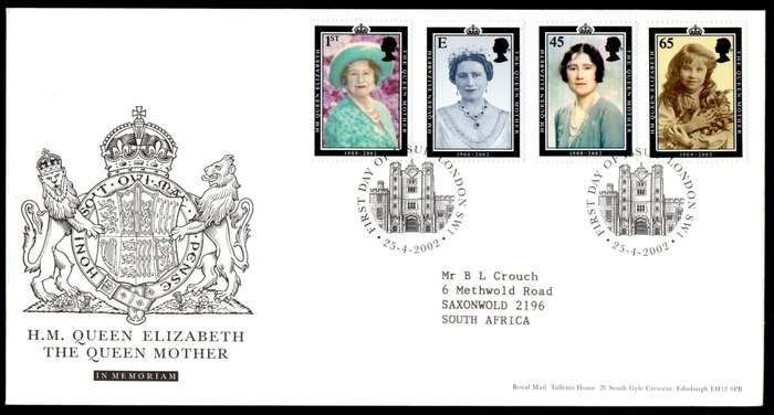 GB 2002 Queen Elizabeth the Queen Mother first day covers (x2) (both postmarks) - CV GBP 9+
