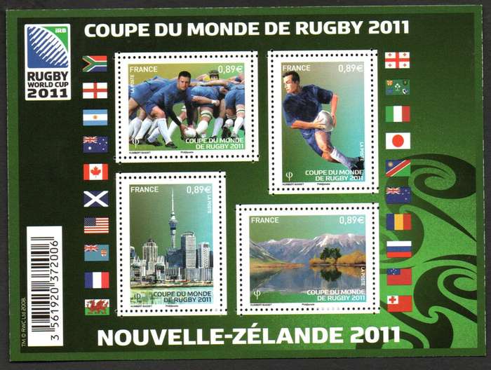France 2011 Rugby World Cup, New Zealand umm mini sheet  SGMS5008  CV GBP 17.