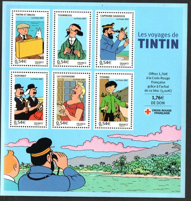 France 2007 Birth bicent of Georges Remi (creator of TinTin) umm mini sheet  SGMS4303  CV GBP 15.