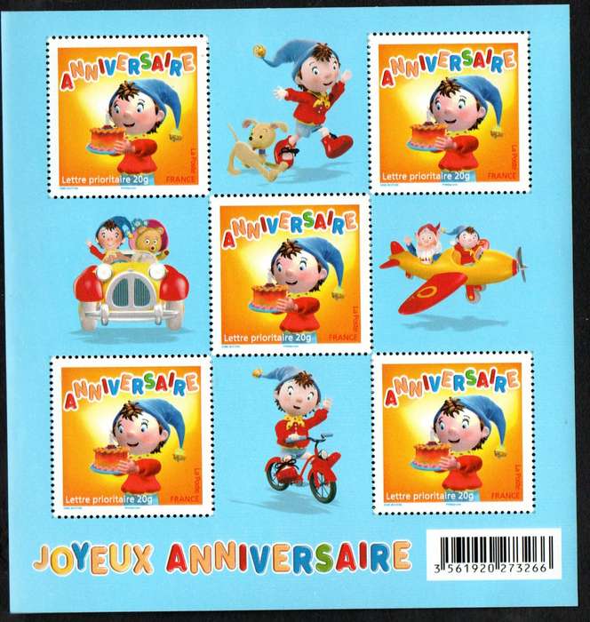 France 2008 Greeting Stamps  Happy Birthday (Noddy) umm mini sheet  SGMS4392  CV GBP 11.5.