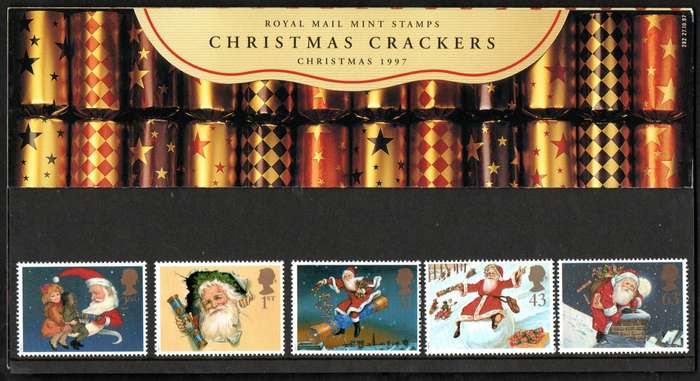 GB 1997 Christmas. 150th ann of the Christmas cracker presentation pack no 282 plus set of postcards