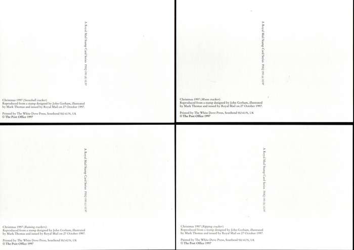 GB 1997 Christmas. 150th ann of the Christmas cracker presentation pack no 282 plus set of postcards