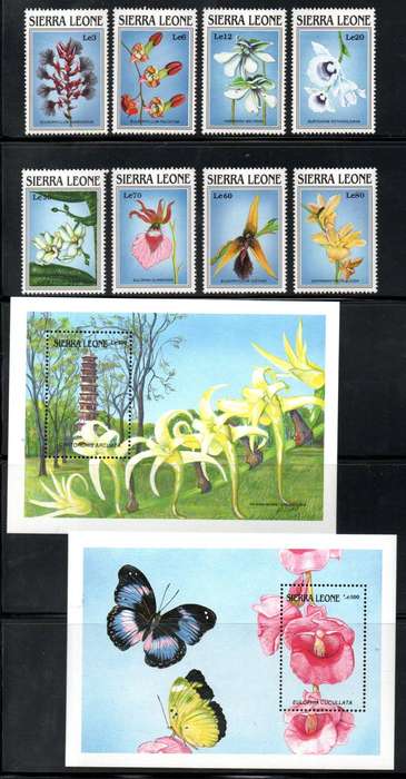 Sierra Leone 1989 Orchids umm set of (x8) singles + msheets - SG1303-MS1311  CV GBP 31+