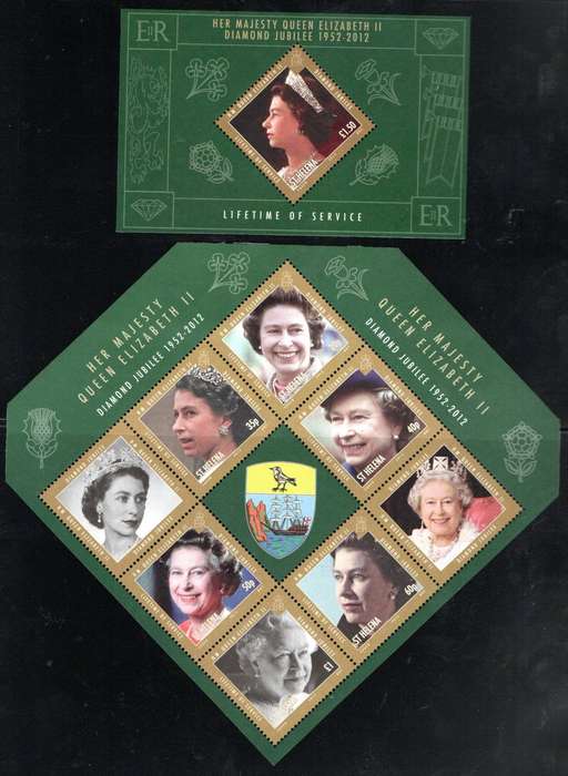 St Helena 2012 Diamond Jubilee umm set of (X6) singles + (x2) msheets  SG1175-MS1182 - CV GBP 36+