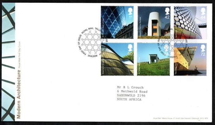 GB 2006 modern architecture first day covers (x2) (both postmarks)  CV GBP  11.