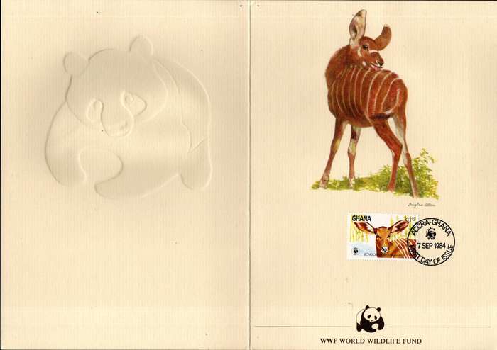 Ghana 1984 World Wildlife Fund (WWF) souvenir card with special first day cancellation as per scans