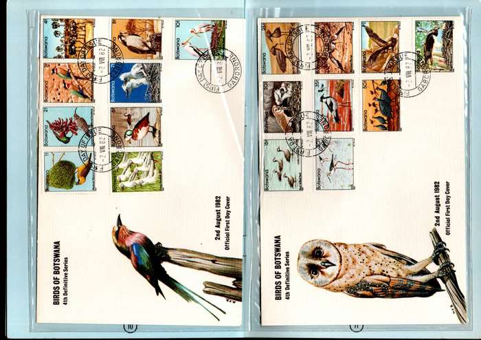 Botswana 1982 birds umm set of (x18) singles + set of (x2) FDCs in souvenir booklet - good CV.