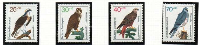 West Germany 1973 youth welfare  birds of prey umm set of (x4)  SG1648-51  CV GBP 10+