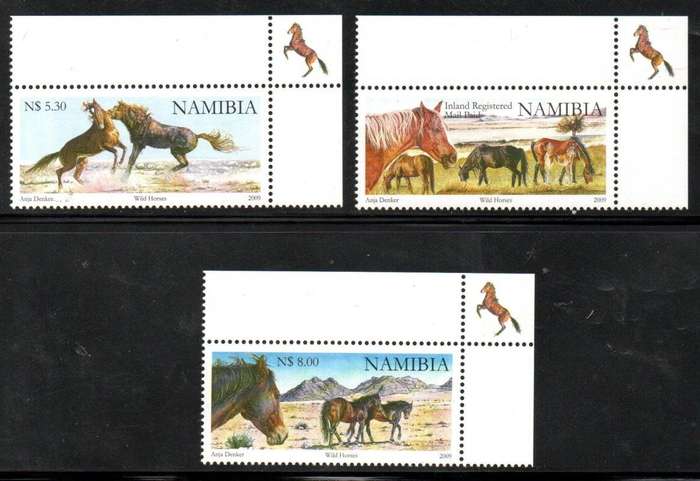 Namibia 2009 wild horses umm set of (x3) corner singles  SACC664-6.