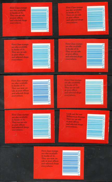 GB selection of (x9) mint barcode booklets with labels inside - some duplicates - CV GBP 54+