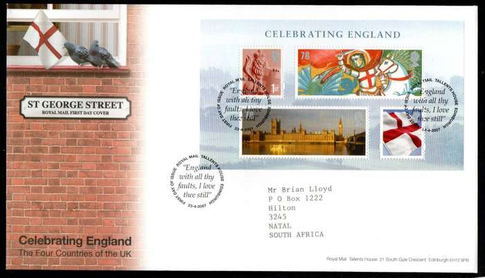 GB 2007 Celebrating England first day cover (Tallents House) - as per scans.