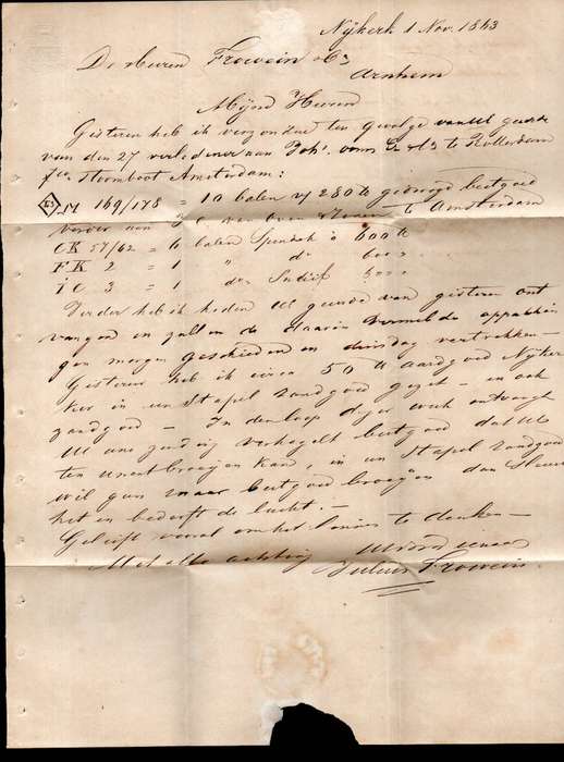 Netherlands 1863 letter sent from Nykerk to Arnhem on 2 Nov 1863 - red Arnhem cachet - as per scans