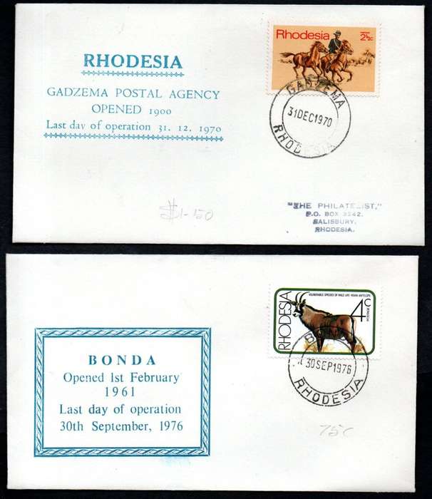 Rhodesia 1970-77 selection of (x6) postal agency opening/closing covers - as per scans.