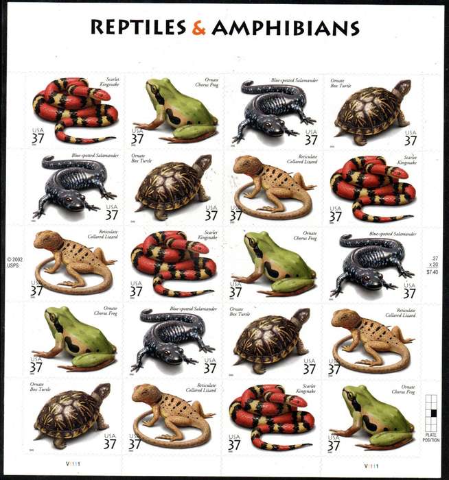 USA 2003 reptiles mint self-adhesive sheet of (x25)  SG4317-21  CV GBP 25  lovely thematic.