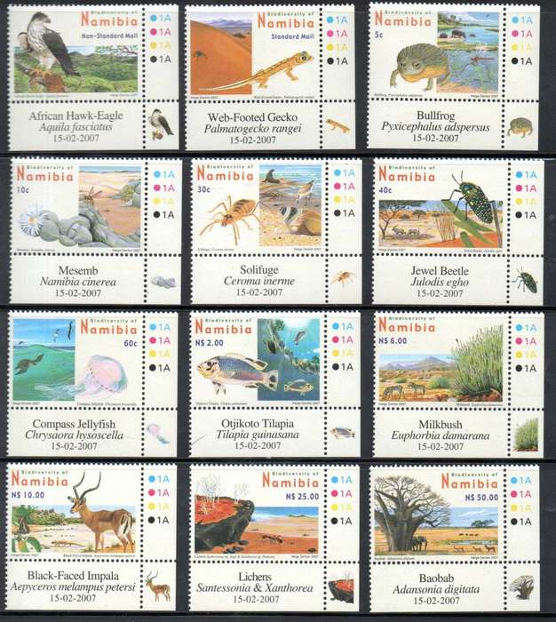 Namibia 2007 4th def biodiversity set of (x12) corner singles umm - SACC540-51 -  lovely set.