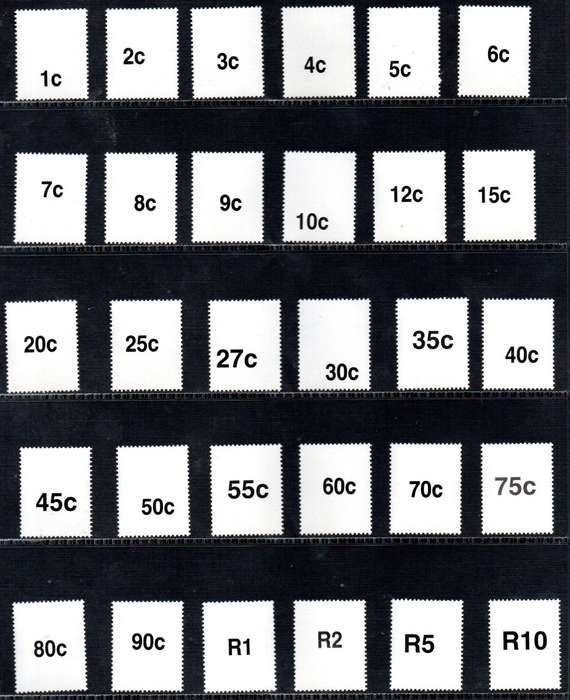 South Africa training stamps 1c to R10 umm - as per scans - interesting items.