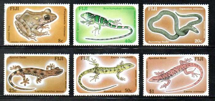 Fiji 1986 reptiles and amphibians umm set of (x6) singles  SG741-46  CV GBP 7+