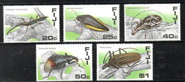 Fiji 1987 Fijian insects umm set of (x6) singles  SG761-65  CV GBP 15+