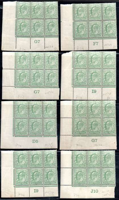 GB lot of King Edward VII mint halfpenny control blocks of 6 etc - as per scans.