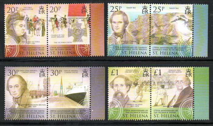 St Helena 2006 Exploration and innovation umm set of (x8) in (x4) pairs. SG1011-18. CV GBP 19.5.