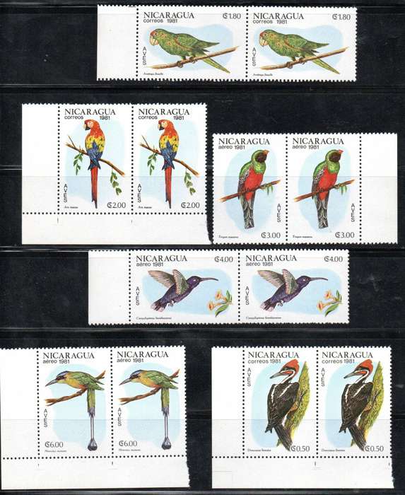 Nicaragua 1981 birds set of (x7) pairs umm -  SG2304-10 - as per scans - nice thematic items.