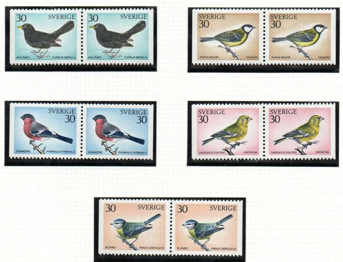 Sweden 1970 Christmas  birds umm set of (x5) pairs  SG630-34  CV GBP 13