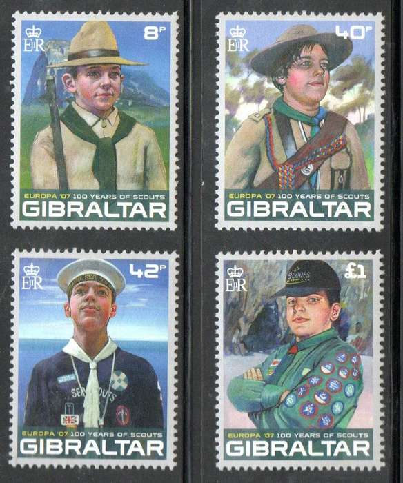 Gibraltar 2007 centenary of world scouting set of (x4) singles  SG1212-5  lovely thematic set.