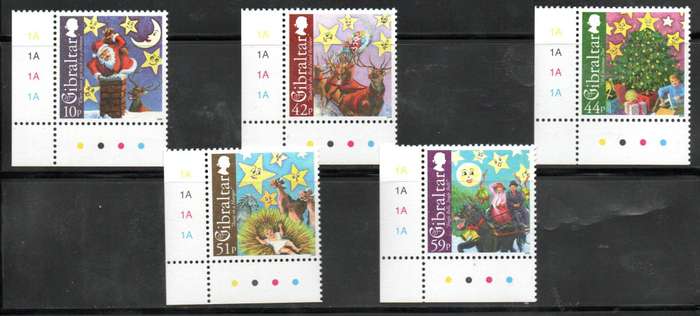 Gibraltar 2008 Christmas songs and carols set of (x5) singles  SG1302-6  CV GBP 7+
