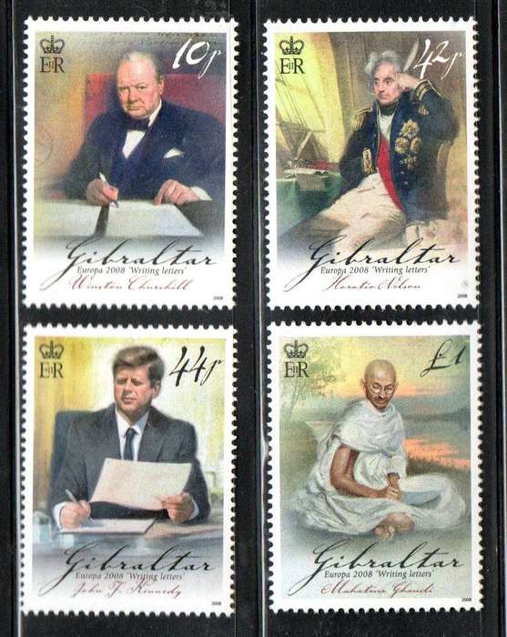 Gibraltar 2008 writing letters (famous people) set of (x4) - SG1275/8 - CV GBP 9+